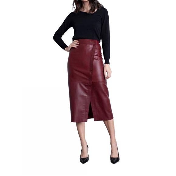 NEW KARINA GRIMALDI romina leather midi skirt in malbec